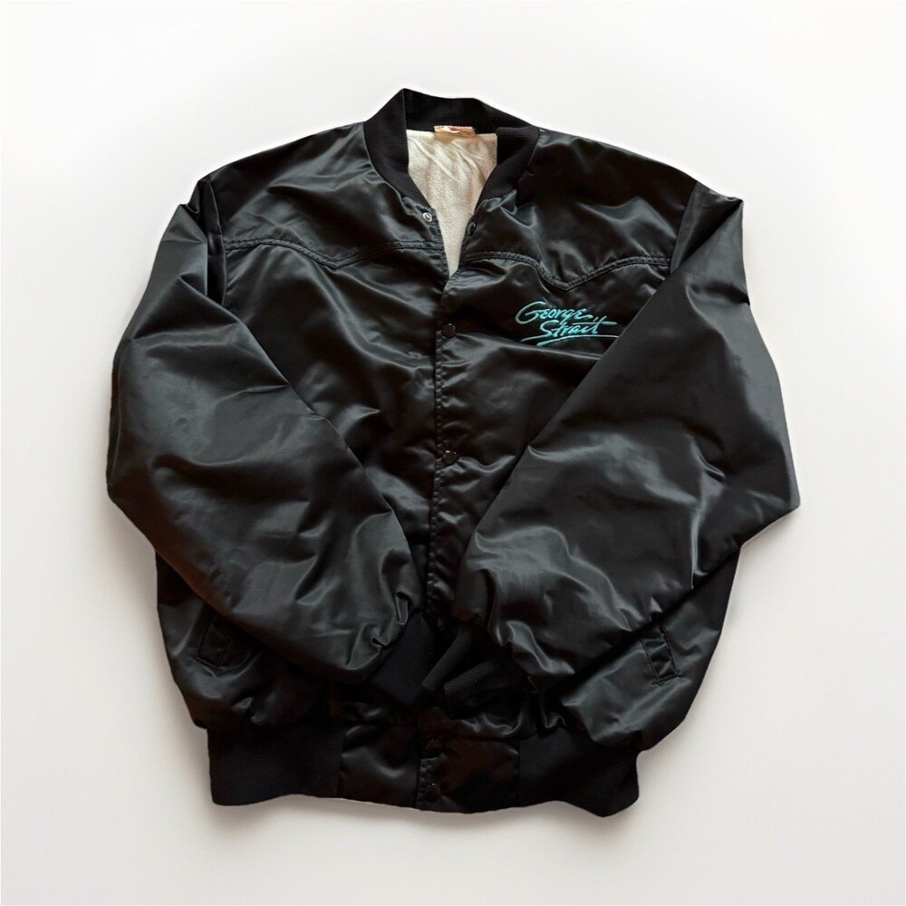 George Strait Vintage Men’s Black Bomber Jacket XL Snap Front Embroidered Logo